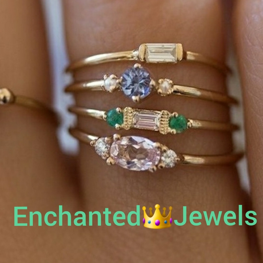 ENCHANTED JEWELS 14K GOLD FILLED EMERALD AMETHYST TOPAZ RINGS